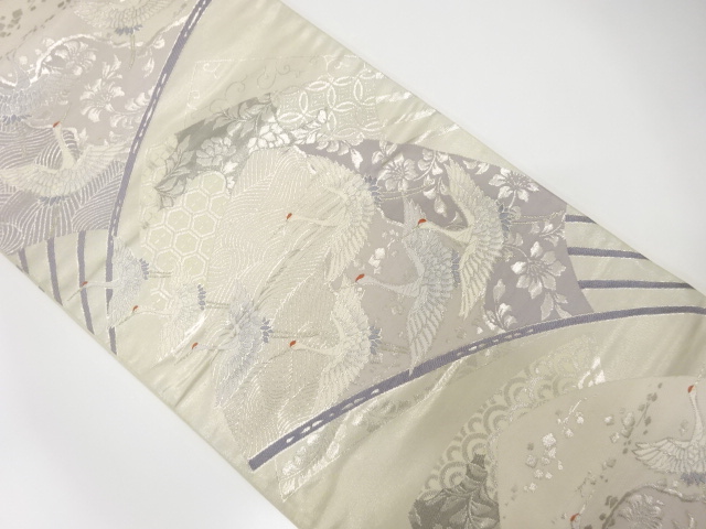 JAPANESE KIMONO / ANTIQUE FUKURO OBI / SILK / WOVEN CRANES